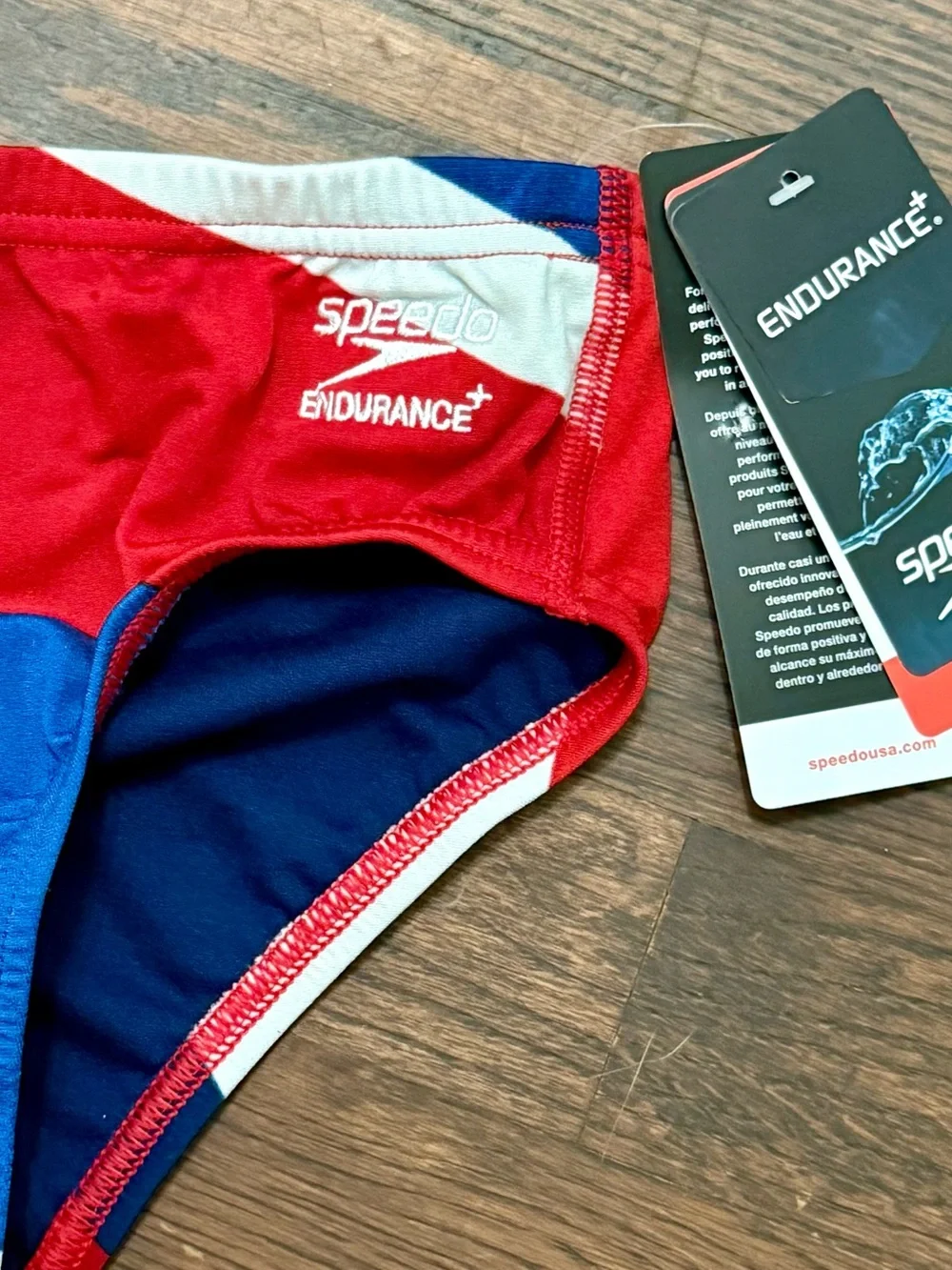 Speedo Endurance Colorblock Performance Swim Briefs in Red, Blue, White Sz30 New